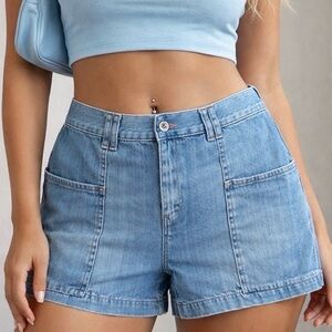 Vintage 90s Tommy Hilfiger Utility Pocket Denim Shorts Blue Size 14